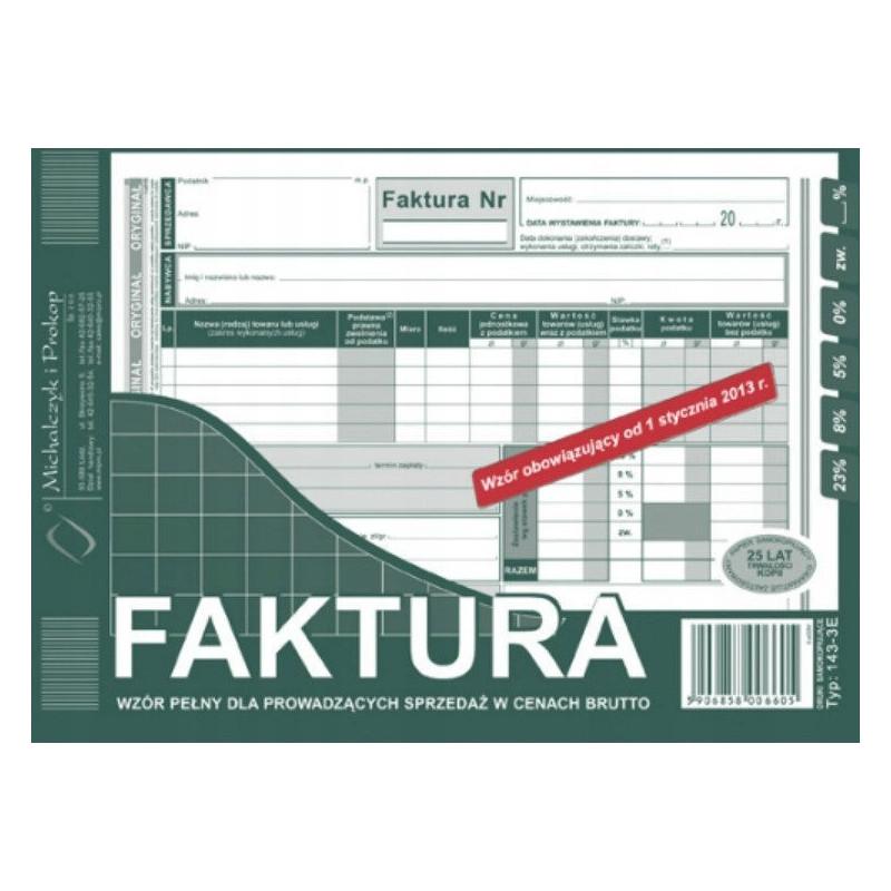 143-3E Faktura VAT MICHALCZYK&PROKOP A5 80 kartek