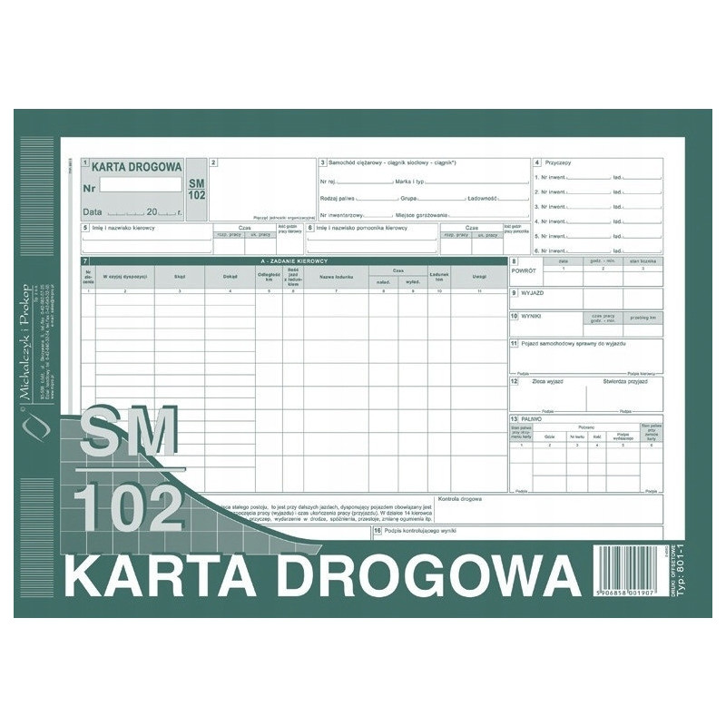 801-1 Karta drogowa SM/102 (samochód ciężarowy) A4 offset MICHALCZYK