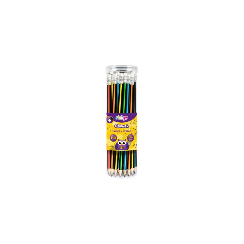 Ołówek z gumką HB w kolorowe paski (36szt) SSC279 STRIGO