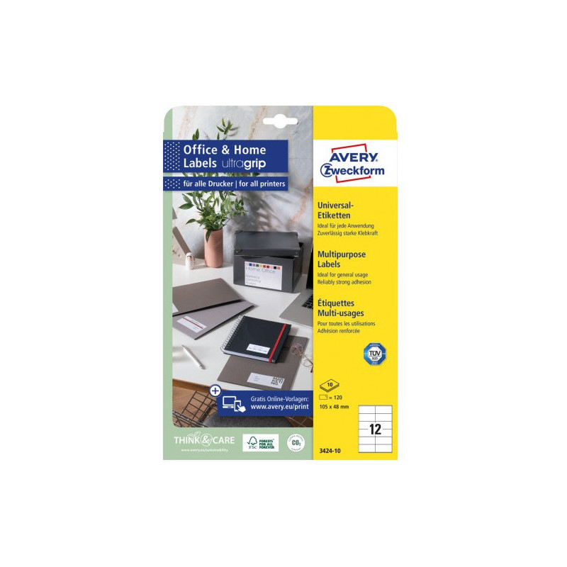 Etykiety białe 105x48mm (10arkuszy||120etykiet) 3424-10 AVERY ZWECKFORM