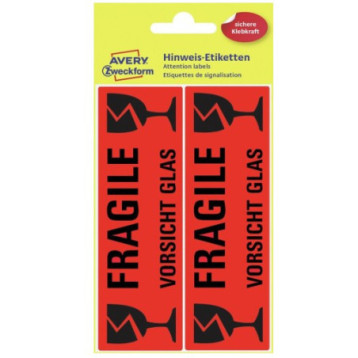 Etykieta ostrzegawcza OSTROŻNIE SZKŁO 119x38mm (5 arkuszy || 10 etykiet) 3050 AVERY ZWECKFORM