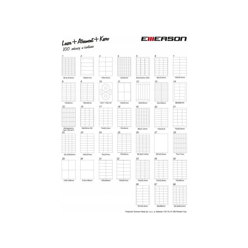 Etykieta A4 biała (100ark) 85 50mm nr.014 EMERSON eta4085x050w