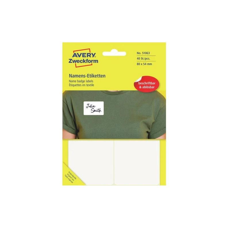 Etykieta identyfikatory imienne 80x54mm(10 arkuszy || 40etykiet) Sztuczny jedwab 51063 AVERY ZWECKFORM