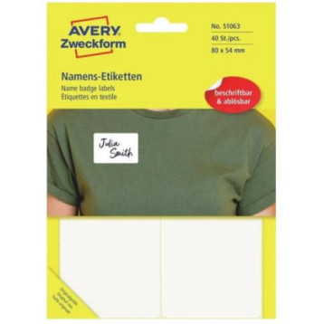 Etykieta identyfikatory imienne 80x54mm(10 arkuszy || 40etykiet) Sztuczny jedwab 51063 AVERY ZWECKFORM