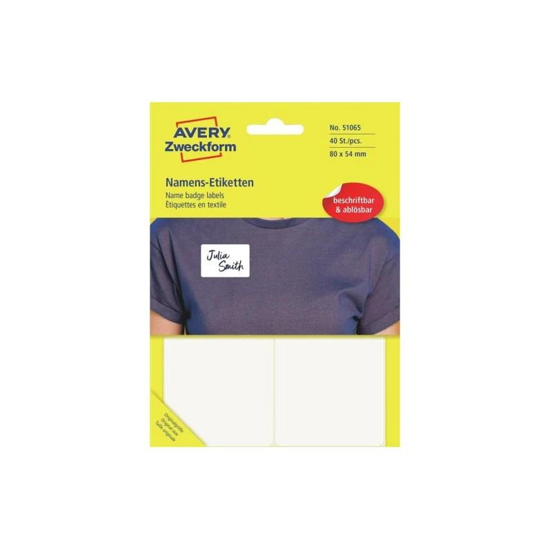 Etykieta identyfikatory imienne 80x54mm(10 arkuszy || 40etykiet) białe foliowe 51065 AVERY ZWECKFORM