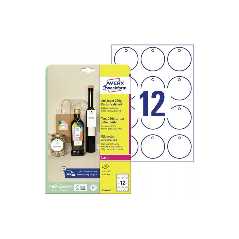 Zawieszki kartonowe (10 arkuszy) śr. 60mm okrągłe Quick&Clean T2004-10 AVERY ZWECKFORM