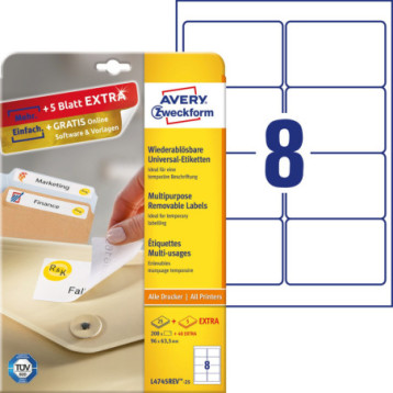 Etykiety A4 białe (25 arkuszy) 96 63,5mm L4745REV-25 AVERY ZWECKFORM