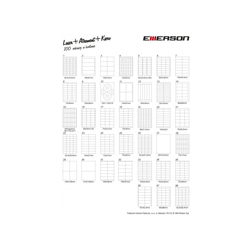 Etykiety A4 białe (100ark) 105 33,8mm nr.020 EMERSON eta4105x338w