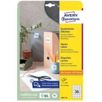 Etykiety białe kwadratowe 35x35mm (10arkuszy||350 etykiet) 6251-10 AVERY ZWECKFORM