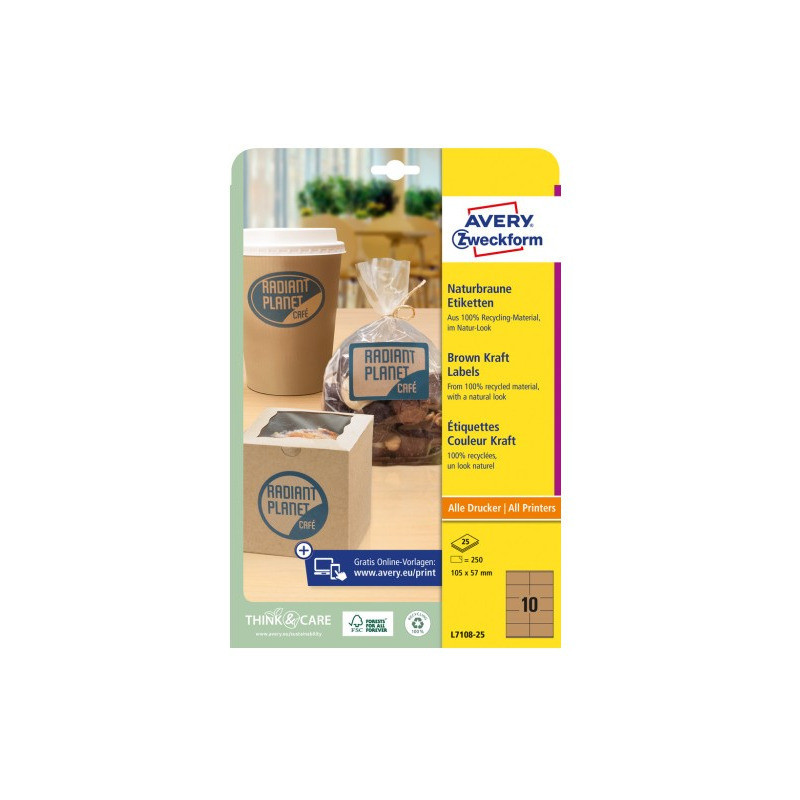Etykiety ekologiczne brązowe 105x57mm (25 arkuszy|| 250sztykiet) L7108-25 AVERY ZWECKFORM