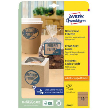 Etykiety ekologiczne brązowe 105x57mm (25 arkuszy|| 250sztykiet) L7108-25 AVERY ZWECKFORM