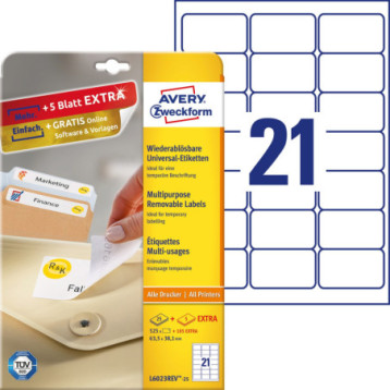 Etykieta biała 63,5x38,1mm (25arkuszy || 630 etykiet) usuwalna L6023REV-25 AVERY ZWECKFORM