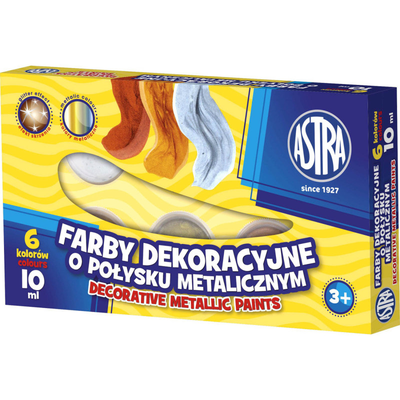 Farby metaliczne dekoracyjne zestaw 6 kolorów 10ml 83411900 ASTRA