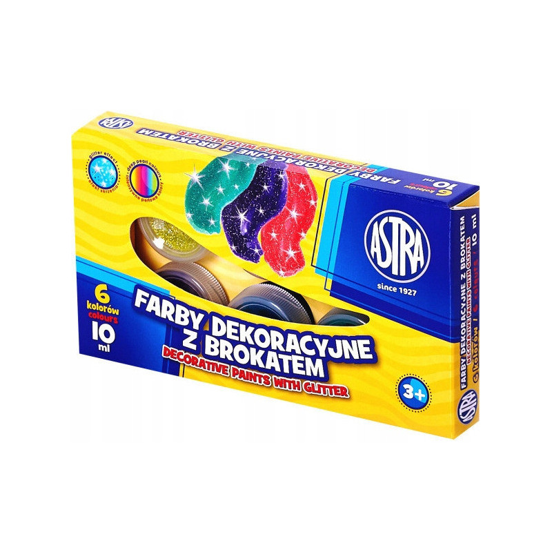 Farby szkolne dekoracyjne z brokatem 6 kolorów 10ml brokatowe 301116001 ASTRA