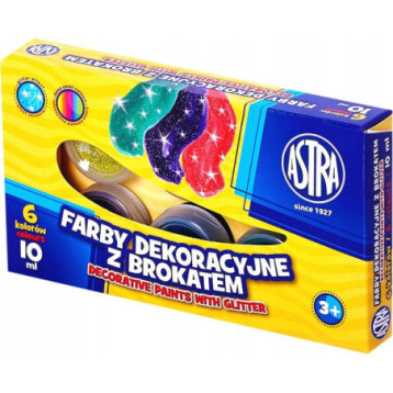 Farby szkolne dekoracyjne z brokatem 6 kolorów 10ml brokatowe 301116001 ASTRA