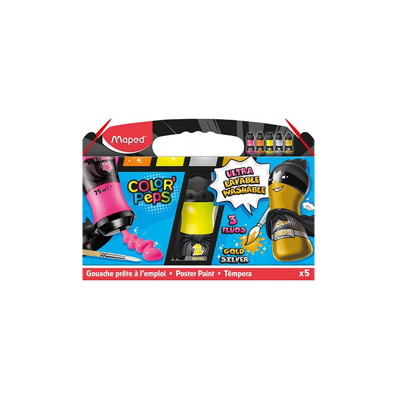 Farby SUPERPOWER 5X75ml fluo 3szt.+metalik 2 szt. butelki MAPED 810012