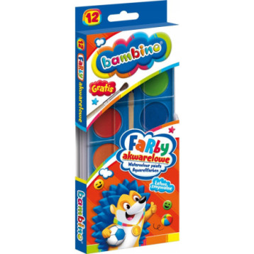 Farby akwarelowe szkolne Zestaw 12 kolorów + pędzelek BAMBINO St.Majewski