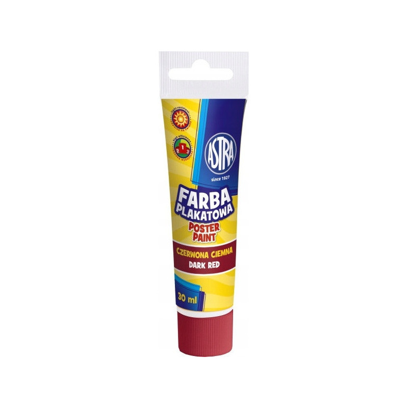 Farba plakatowa w tubkach 30ml szkolna czerwona ciemna 83110911 ASTRA