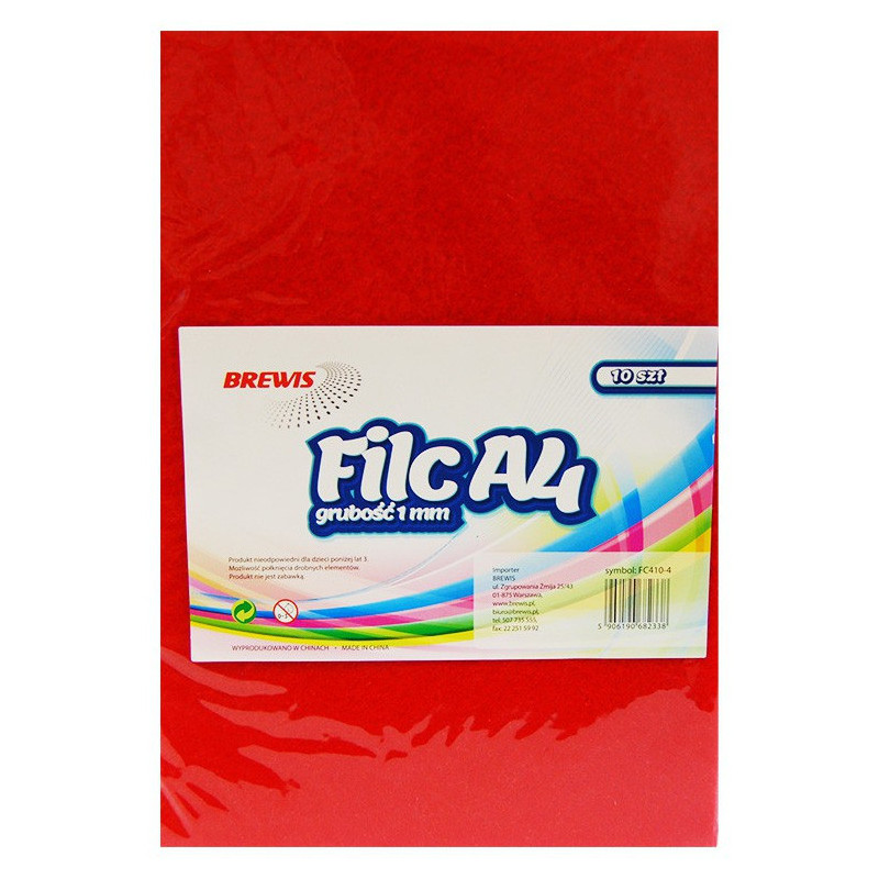 Filc czerwony A4 grubość 1mm, 10 arkuszy FC410-4 BREWIS