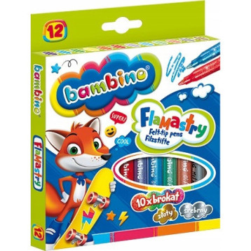 Flamastry brokatowe dla dzieci Zestaw 12 kolorów Pisaki Mazaki BAMBINO St.Majewski