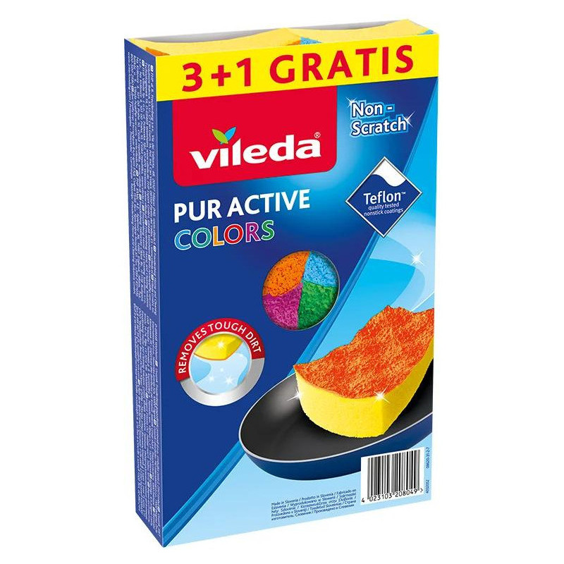 Gąbka VILEDA PUR ACTIVE Colours 7x15cm (3+1 szt) 4kolory 4032052