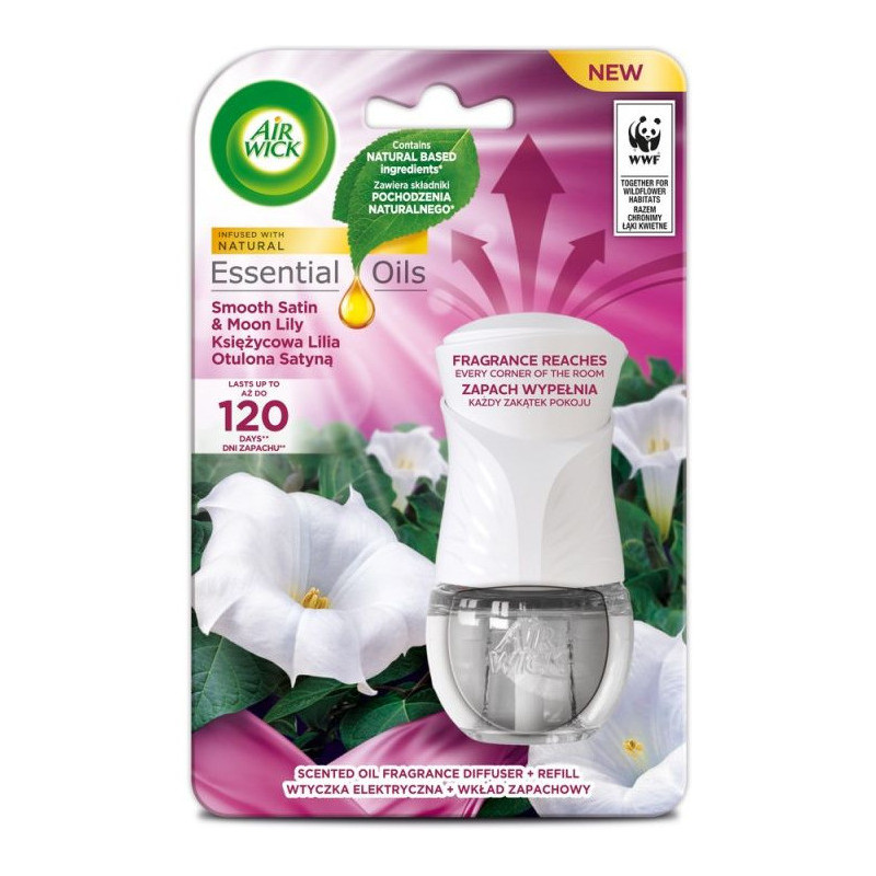 Odświeżacz AIR WICK elektryczny komplet Księżycowa Lilia Otulona Satyną 19ml