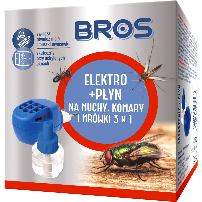 Elektrofumigator + płyn na muchy komary i mrówki BROS