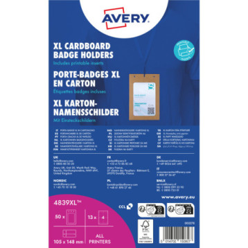 Holder na identyfikatory A6 tekturowe 105x148mm (50 sztuk+52 wkłady) 4839XL AVERY