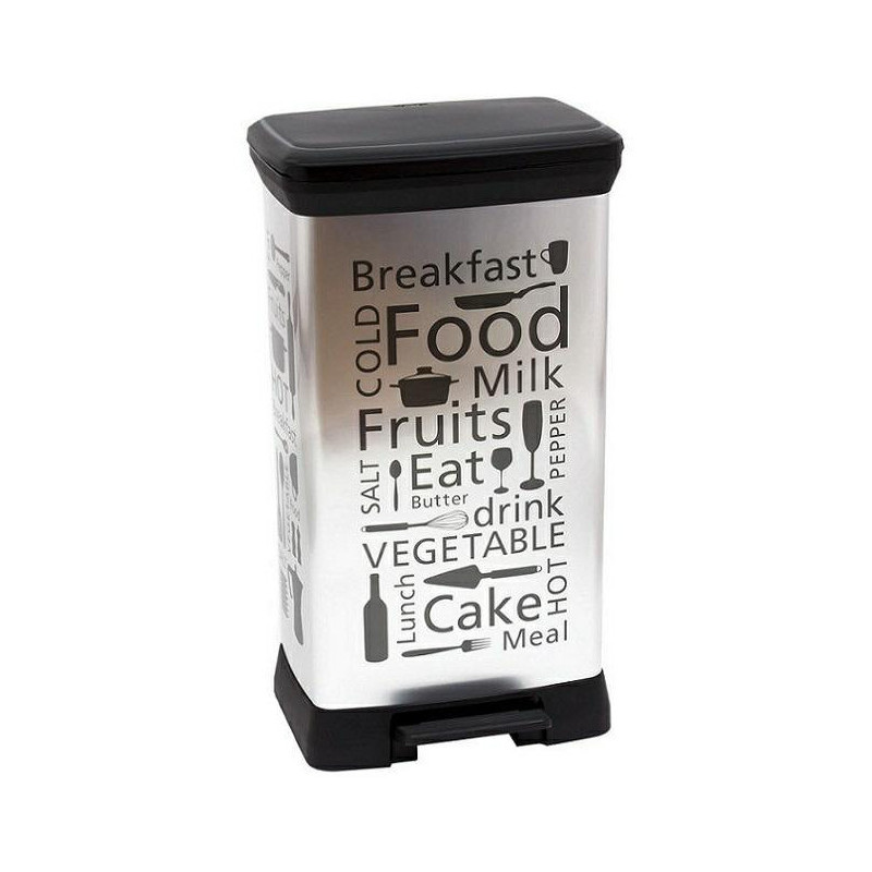 Kosz na śmieci CURVER DECO BIN z pedałem 50L srebrny metalizowany wzór KITCHEN 02162-K07-01 205873