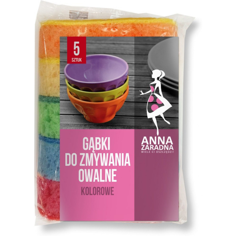 Gąbki do zmywania OWALNE kolorowe 5szt PG-3225