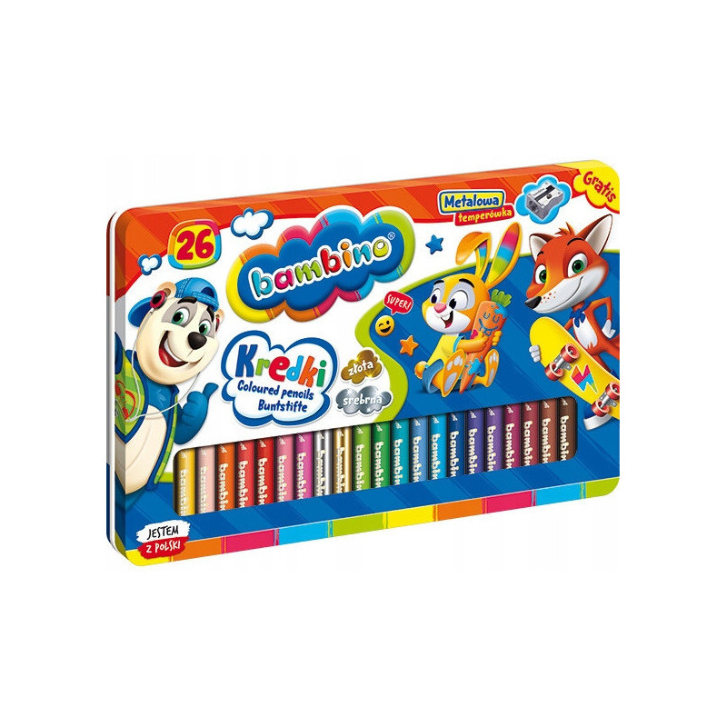 Kredki z glinki kaolinowej Zestaw 26 kredek + temperówka BAMBINO St.Majewski