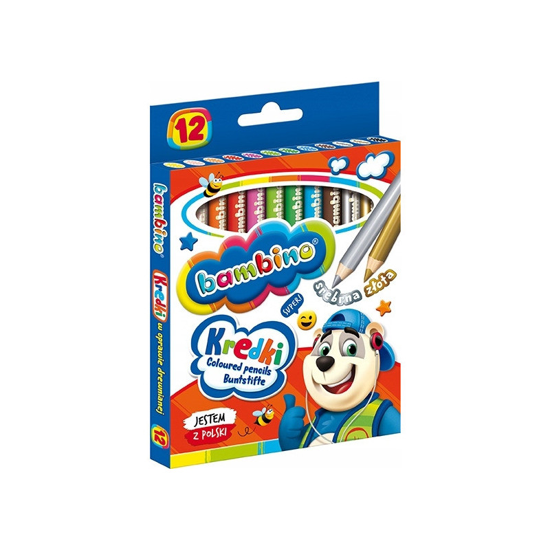 Kredki szkolne z glinki kaolinowej Zestaw 12 kredek 15cm BAMBINO