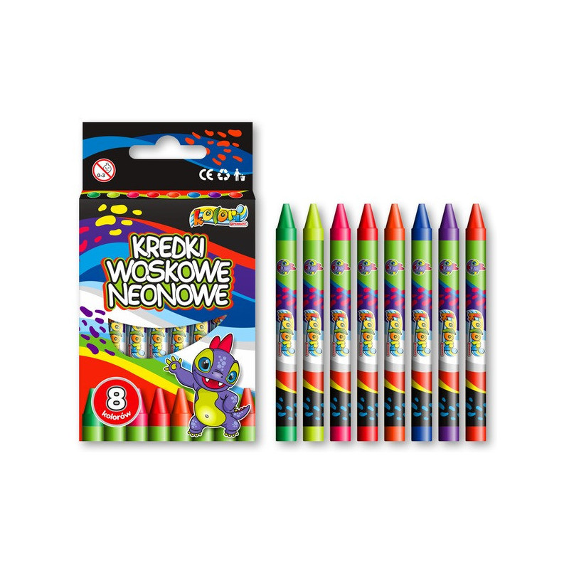 Kredki woskowe neonowe 8 kolorów DINO TT8245 PANMATE