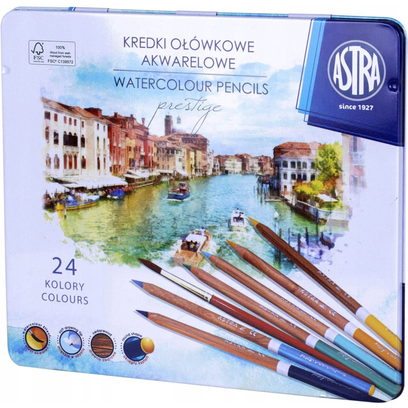 Kredki akwarelowe ołówkowe 24 kolorów zestaw 312121002 ASTRA
