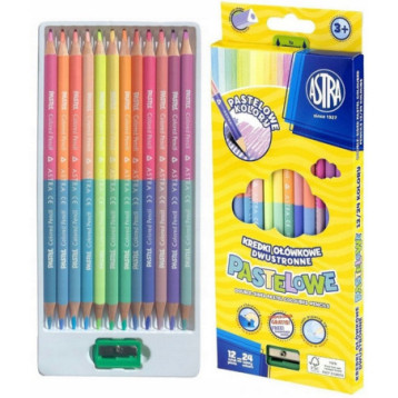 Kredki ołówkowe pastelowe dwustronne 12 kredek 24 kolory + temperówka 312120003 ASTRA