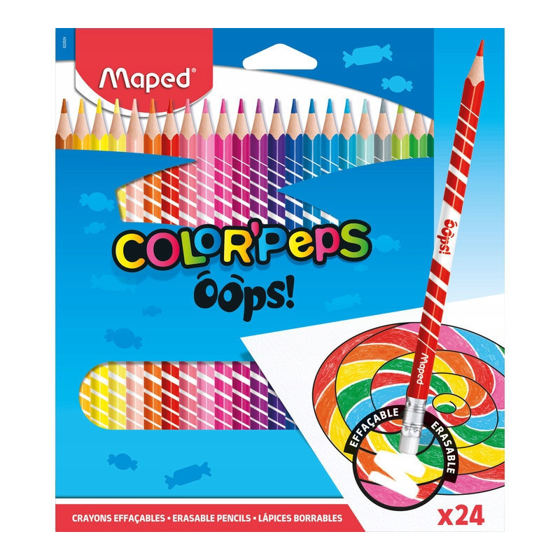 Kredki trójkątne ścieralne z gumką 24kol. OOPS 832824 COLORPEPS MAPED