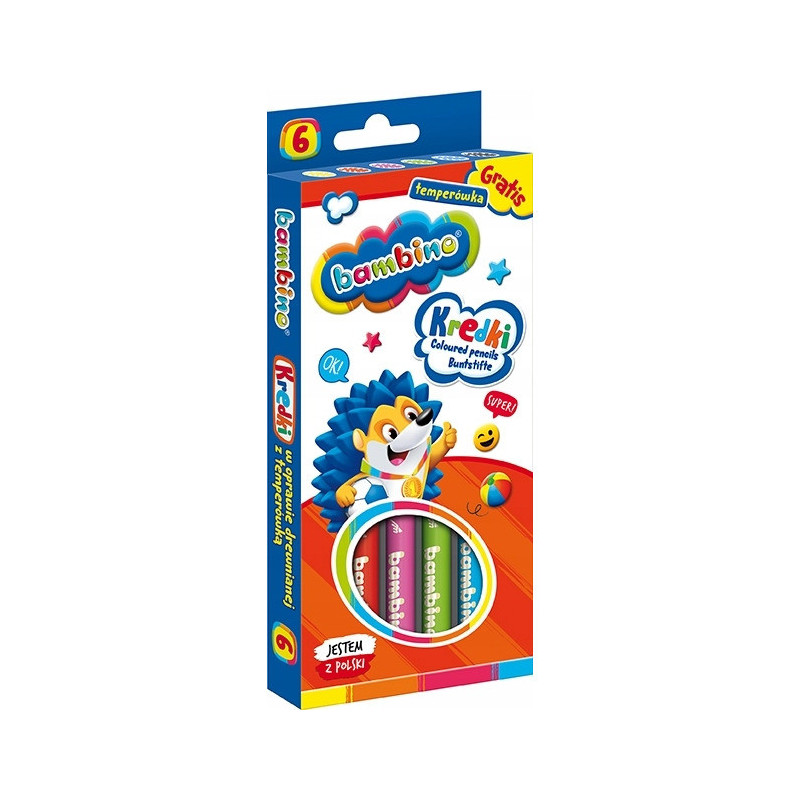 Kredki dla dzieci z glinki kaolinowej Zestaw 6 kredek + temperówka BAMBINO St.Majewski