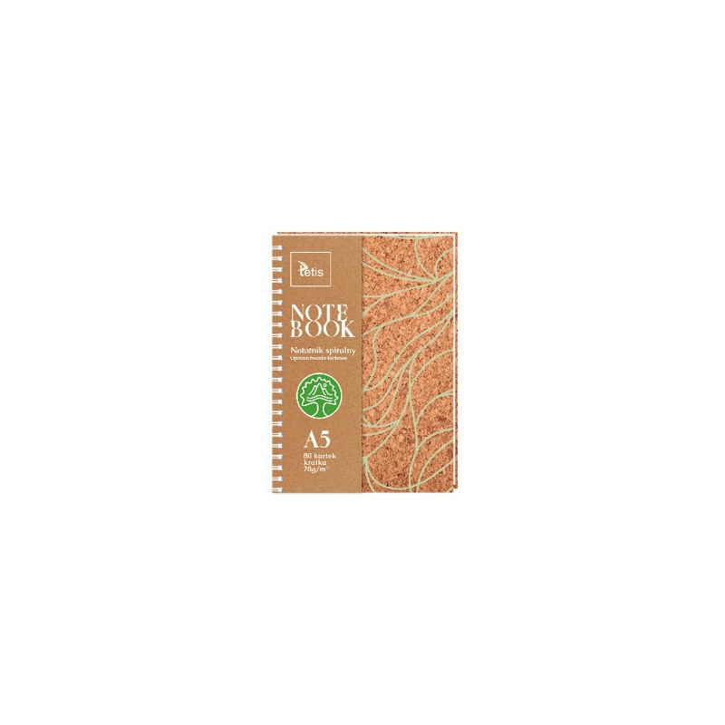 Kołonotatnik A5 80k kratka oprawa korkowa 70g. KB050-KA5 TETIS
