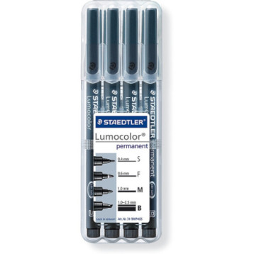 Foliopis LUMOCOLOR zestaw 4grubości (0,4  0,6  1,0 1,0-2,5mm) czarne S 31-9 WP4GS STAEDTLER