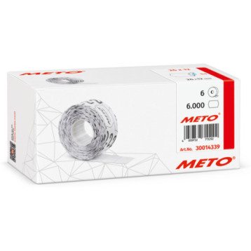 Etykiety cenowe w rolce do metkownicy jednorzędowej, 26x12 mm, (6 sztuk) białe faliste, trwały klej, odporne na mróz METO M3001