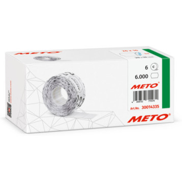 Etykiety cenowe w rolce do metkownicy dwurzędowej, 26x16 mm, (6 sztuk) białe faliste, trwały klej, odporne na mróz METO M300143