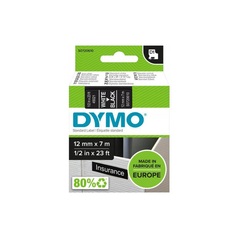 Taśma biały nadruk na czarnym 12mm x 7m DYMO S0720610