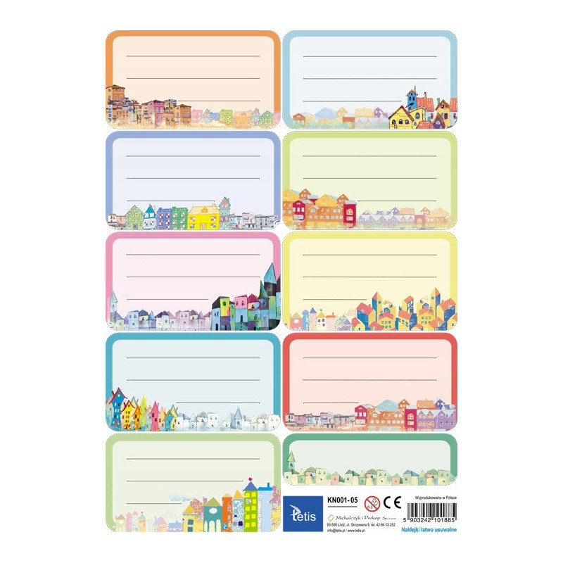 Naklejki na książki i zeszyty 9szt na arkuszu (25ark) KN001-05 TETIS