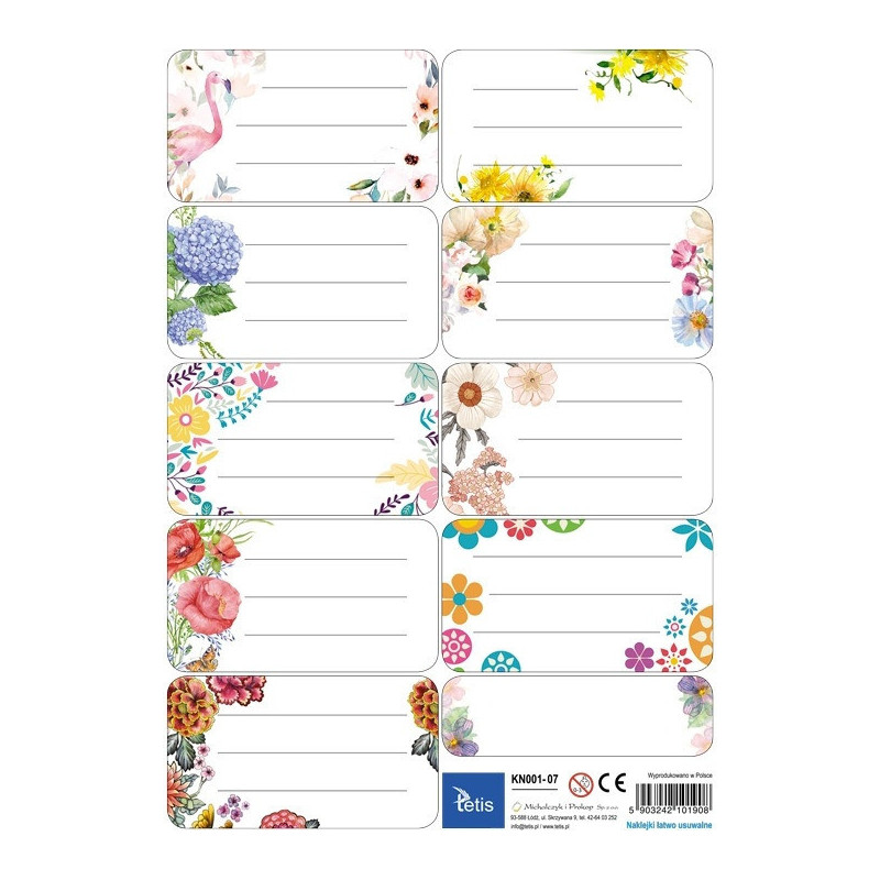 Naklejki na książki i zeszyty 9szt na arkuszu (25ark) KN001-07 TETIS