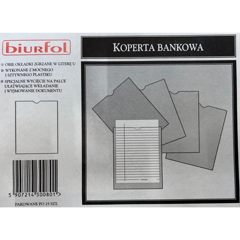 Koperty bankowe bezpieczne U 160x210mm 25 sztuk Depozyt KB-01 BIURFOL Koperty bankowe bezpieczne U 160x210mm 25 sztuk Depozyt KB-01 BIURFOL