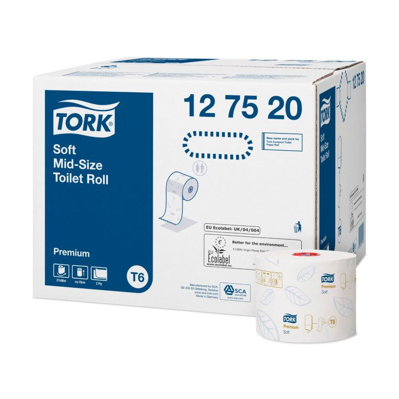 Papier toaletowy TORK T6 Premium Soft compact (27 rolek) biały 2w 90m 127520 celuloza+makulatura