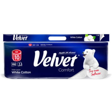 Papier toaletowy VELVET White Cotton COMFORT (10 rolek) 3 warstwy biały