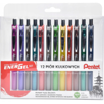 Pióro kulkowe PENTEL ENERGEL zestaw 12 kolorów (12szt) BL77/ST12PL Pióro kulkowe PENTEL ENERGEL zestaw 12 kolorów (12szt) BL77/ST12PL