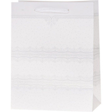 Torebka prezentowa 18x23x10cm Lux brokat BIAŁA A5 ROZETTE