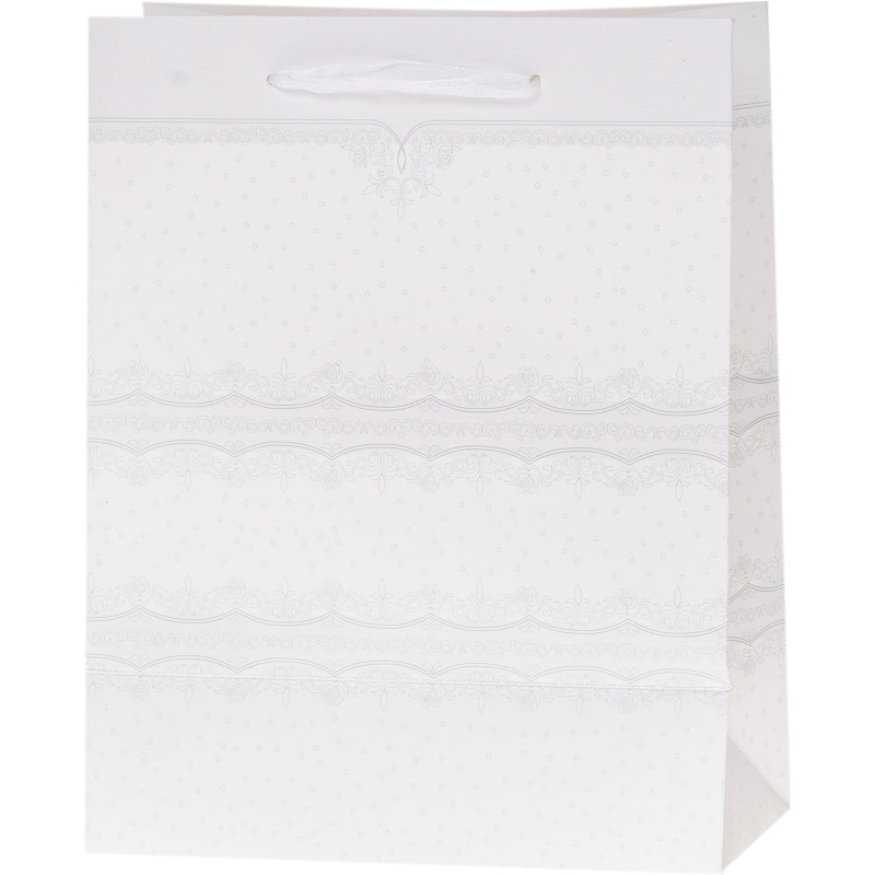 Torebka prezentowa 31x44x12cm Lux Biała z brokatem ROZETTE